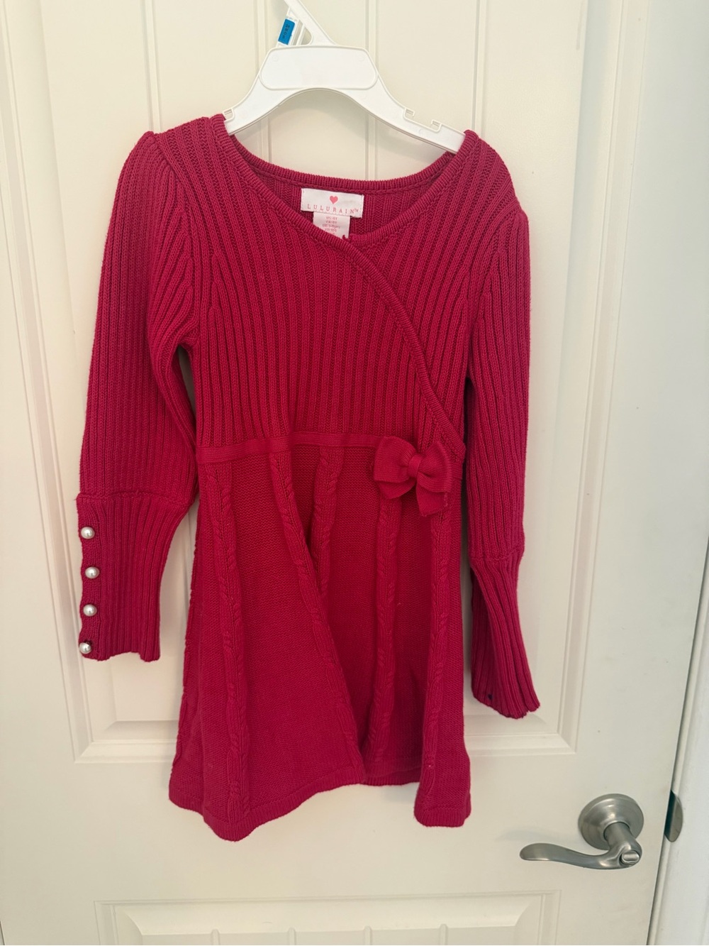 Hot Pink feminine coquette girls Knit Wrap party Dress with Bow